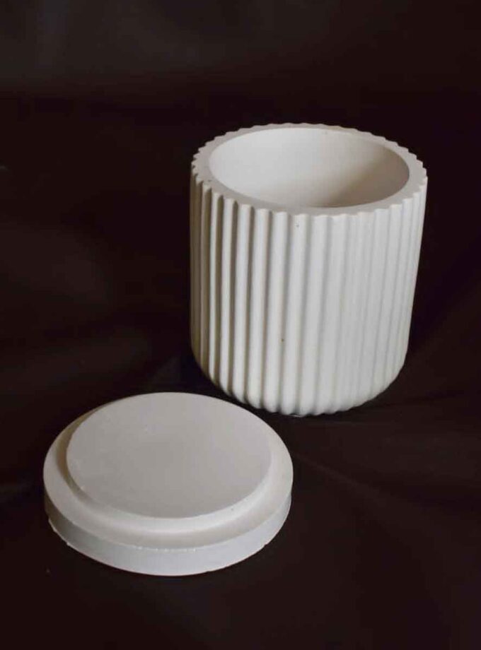 CYLINDRICAL STRIPED POT WITH LID