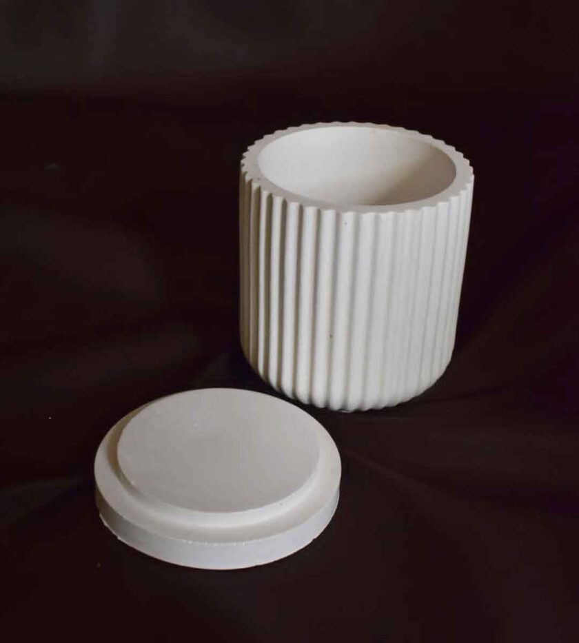 CYLINDRICAL STRIPED POT WITH LID